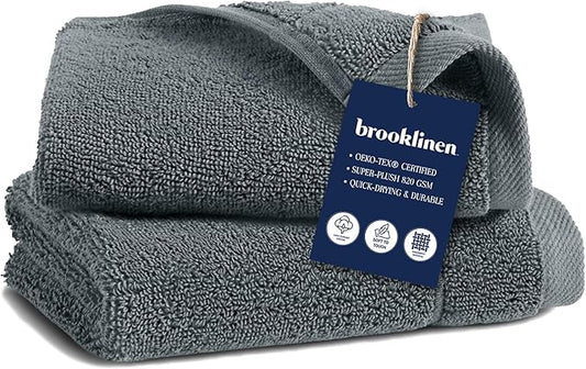 Brooklinen Super-Plush Turkish Cotton Washcloths Set of 2 Cotton, 820 GSM, Highly Absorbent, Machine Washable, Perfect for Home & Bathroom (13" x 13", Slate Grey)