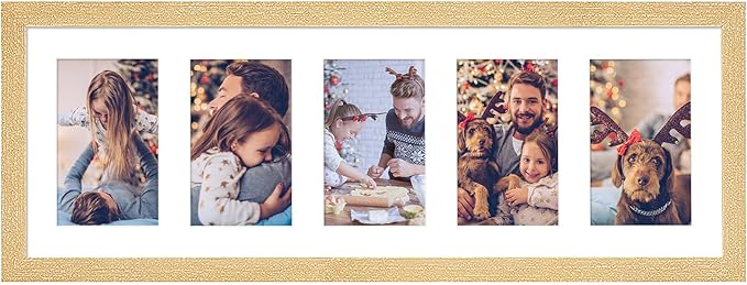 8x24 Collage frame with 5 Openings 4X6 Pictures, Multiple Picture Frame with Mat, Wall or Tabletop Decor, Natural Wood Grain (1 Pack)