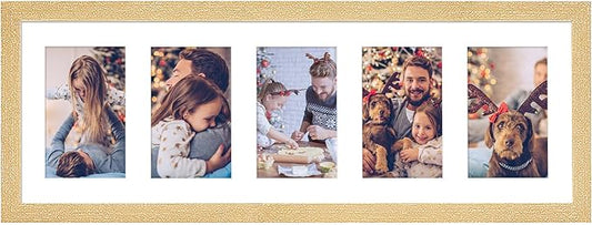 8x24 Collage frame with 5 Openings 4X6 Pictures, Multiple Picture Frame with Mat, Wall or Tabletop Decor, Natural Wood Grain (1 Pack)