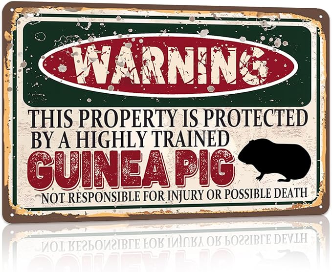 Vintage Guinea Pig Metal Sign Wall decor | Warning this property is protected by a highly trained Guinea Pig Sign Funny Tin Signs 12x8 Inch