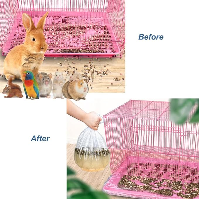 50 Pcs Disposable Rabbit Cage Liner Quick Cleanup Litter Box Liners Bags | Leak-Proof Toilet Plastic Film, Elastic Pocket Mouth for Small Animals Guinea Pig Bird Bunny Potty Bedding Stuff