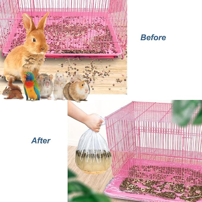 50 Pcs Disposable Rabbit Cage Liner Quick Cleanup Litter Box Liners Bags | Leak-Proof Toilet Plastic Film, Elastic Pocket Mouth for Small Animals Guinea Pig Bird Bunny Potty Bedding Stuff