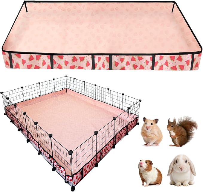 Waterproof Guinea Pig Cage Liners, Washable & Reusable Small Animal Cage Mat, for Rabbit, Hamster, Chinchilla, Hedgehog (Watermelon),C&C 48x72 inches