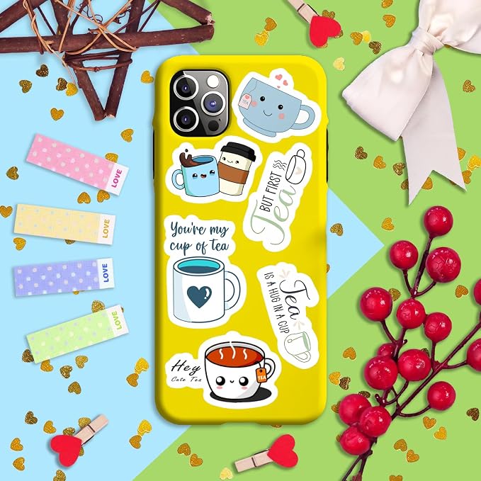 Cute Tea Cup Stickers, Tea Stickers for Water Bottle and Laptop - Tea Cup Party Supplies & Decorations, Waterproof Vinyl Drink Decals, Gifts for Women & Men