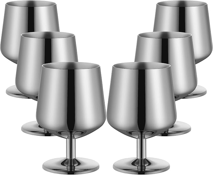12oz Cognac Glass, Brandy Snifter Glasses,Brandy Snifters, Stemmed Whiskey Glasses of 6, Stainless Steel 18/10, Dishwasher Safe, Ideal Gift for Men, Wine Lover, Silver