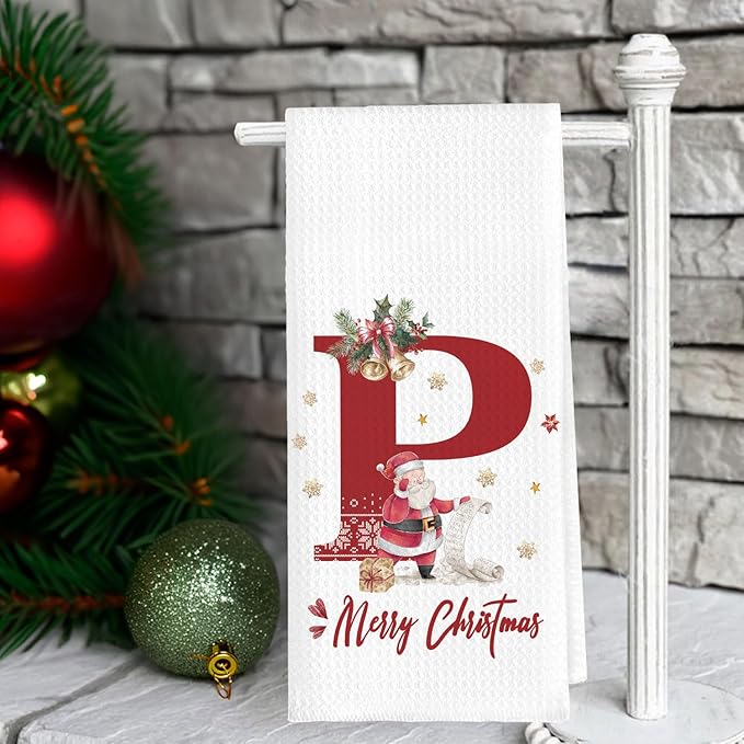 Christmas Initial Letter P Kitchen Towels Personalized Gifts Dish Towels Hand Towels for Kitchen Decorations, Christmas Birthday Gifts for Women, 24x16 Inch