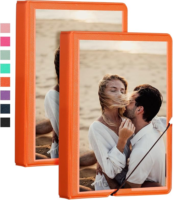 Lifting 2 Pack Small Photo Album 4x6 28 Pockets Plastic 4 x 6 Photo Book Album with Customizable Cover Mini Picture Album for Family Wedding Anniversary Baby Vacation (Salmon Orange)