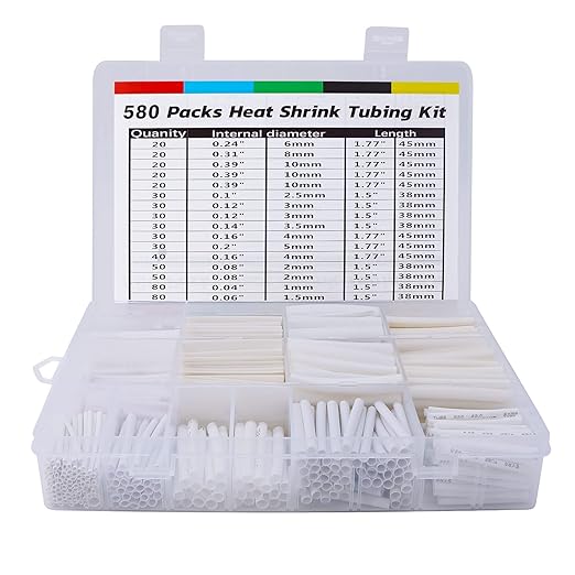 ASHINER 580PCS Durable Heat Shrink Tubing Kit - Ideal for Electric Insulation and Repairs with Convenient Storage Case, White