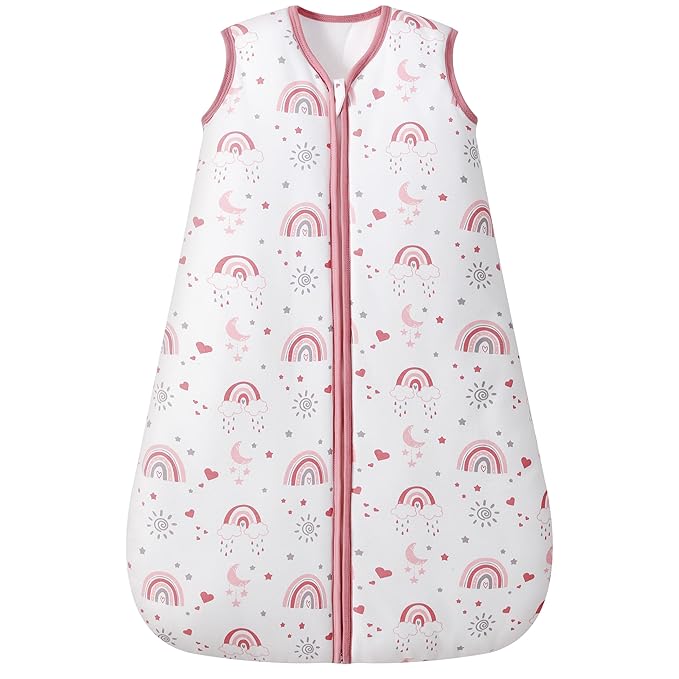 Baby Sleep Sack 0-6 Months, 2.5 TOG Cotton Winter Baby Wearable Blanket with 2-Way Zipper, Warm Soft Sleeping Bag for Newborn Infant Boy Girl, Small Rainbow