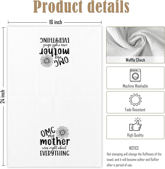 Mother Gifts Kitchen Towels, OMG My Mother was Right About Everything Dish Towels for Kitchen, Birthday Decorative Hand Towels for Home Bathroom, Mother's Day Birthday from Grandkids