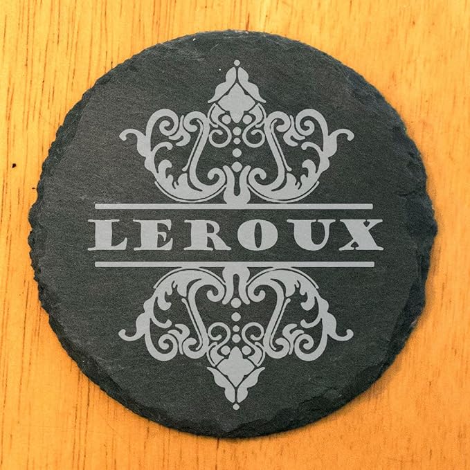 Rustic Refinement: Personalized Slate Coasters with Custom Text Design - Round Slate - Set of 5