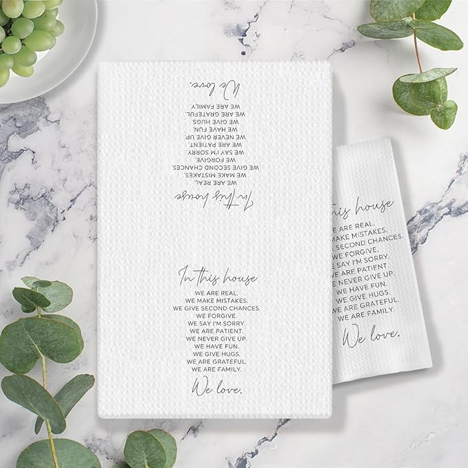 House Warming Gifts for New Home, Inspirational Quote Family Kitchen Towels 16x24 Inches, in This House We Love Decorative Hand Towels for Bathroom, Dish Towels with Saying