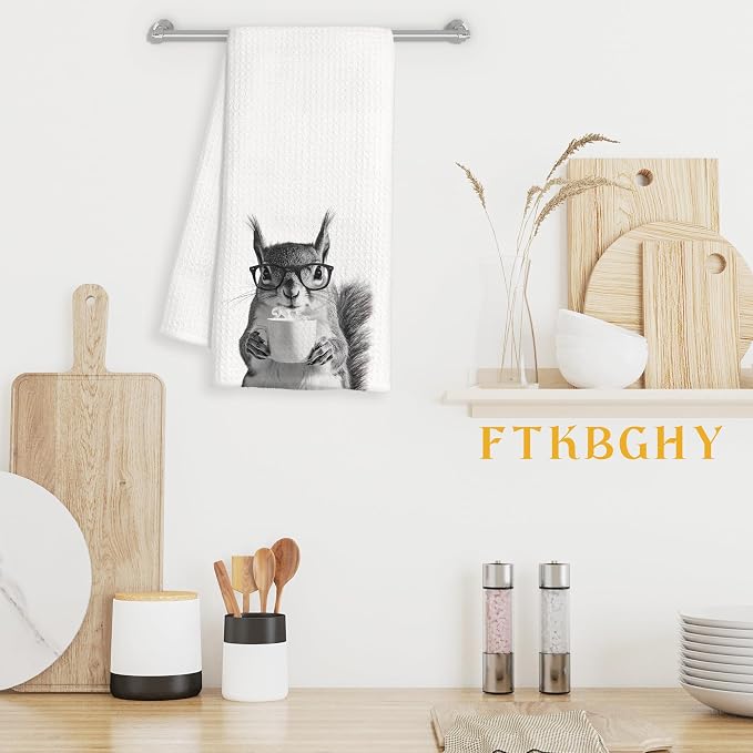 Funny Squirrel Coffee Kitchen Towels, Gifts for Squirrel Lovers, Animal Lover Gifts Decorative Dish Hand Tea Towels for Kitchen Coffee Bar Decor, 16x24 Inch