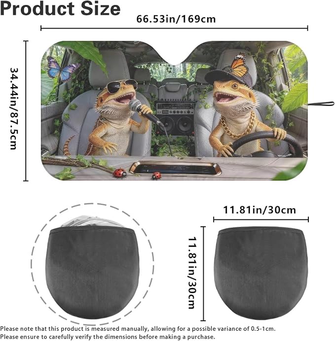 Funny Windshield Sun Shade Foldable Bearded Dragons Car Front Window Sun Shade Universal Fits for Most Cars SUV Block UV Rays Reflective Sun Blocker Car Interior Accessories