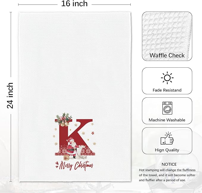 Christmas Initial Letter K Kitchen Towels Personalized Gifts Dish Towels Hand Towels for Kitchen Decorations, Christmas Birthday Gifts for Women, 24x16 Inch