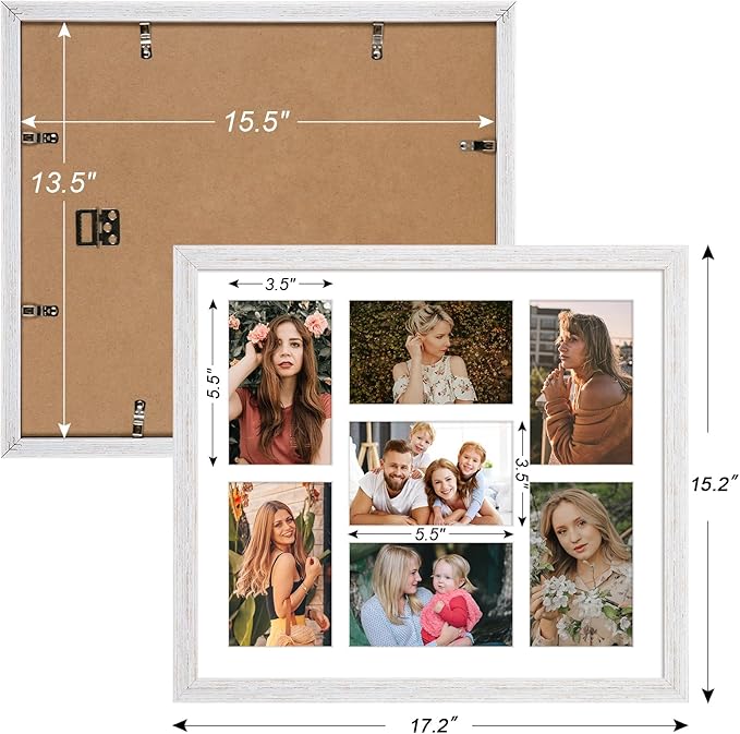 13.5x15.5 Collage Frame with 7 Openings 4X6 Pictures, Multiple Picture Frame with Mat, Wall or Tabletop Decor, White Wood Grain,2 Pack