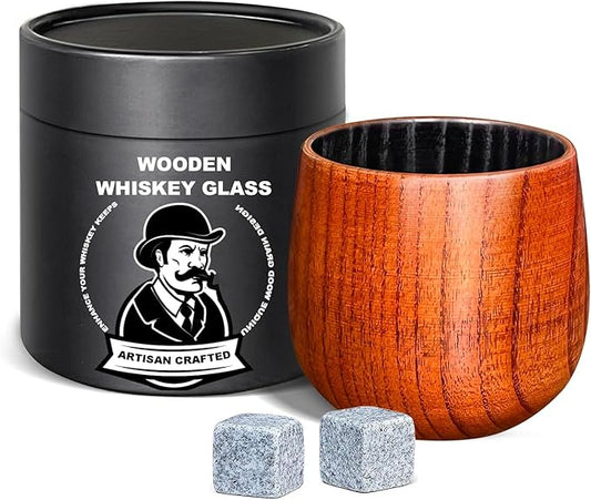 Charred Wooden Whiskey Glasses – 6 oz Bourbon Tumblers for Men with Burnt Interior – Old Fashioned Cocktail Cups – Gifts for Dad, Men, Brother, or Whiskey Lovers