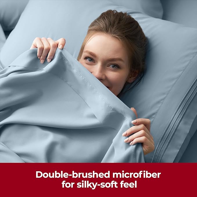 Mellanni Extra Deep Twin Sheets - 3 PC Iconic Collection Bedding - Hotel Luxury, Ultra Soft, Cooling Bed Sheets - Wrinkle, Fade, Stain Resistant (Twin, Spa Blue)