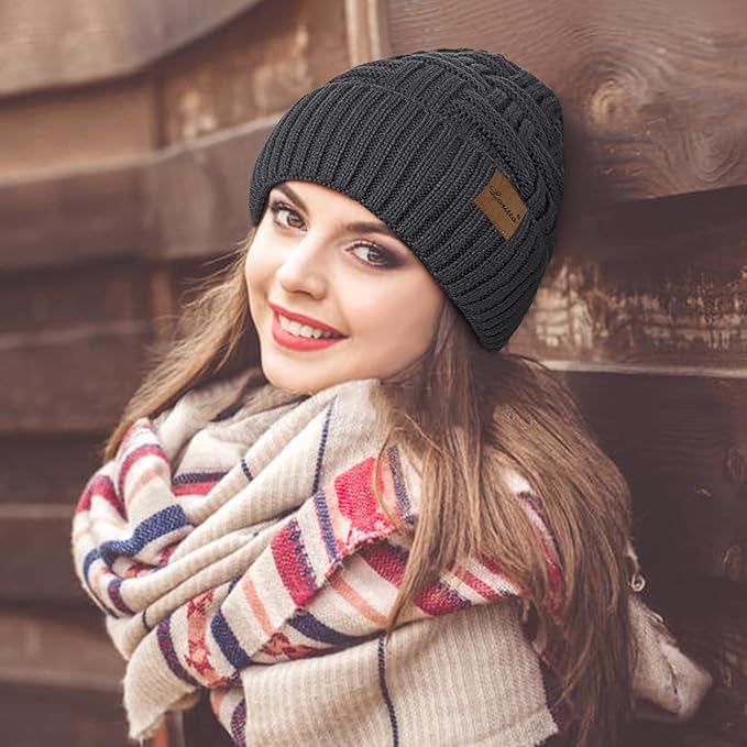 Loritta 3-Pieces Winter Hat Neck Warmer Touchscreen Gloves Set Knit Thick Scarf Beanie Hats Scarves Set Gifts for Women