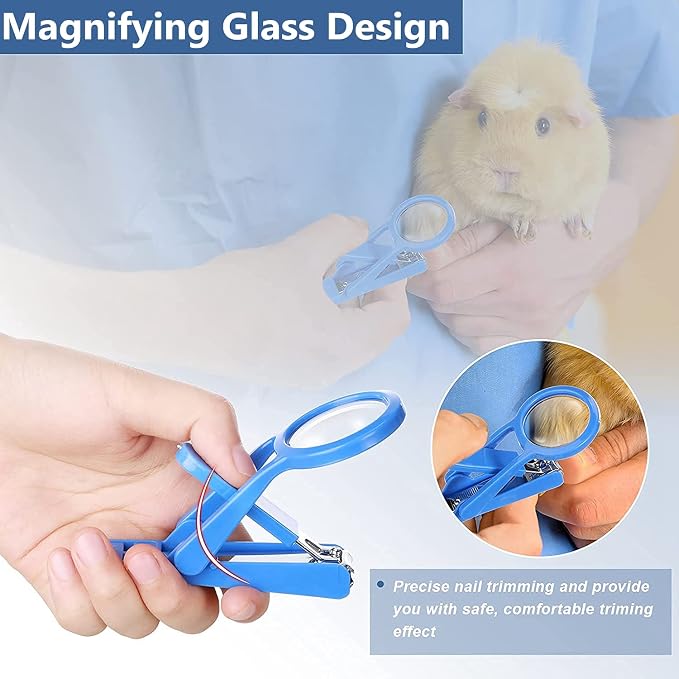 2 Pack Hamster Nail Clippers with Magnifying Glass Stainless Steel Claw Toenail Trimmer for Hedgehog Rabbit Guinea Pig Ferret Hamsters Chinchilla Pet Grooming Supplies (2 Pack (Blue+Green))