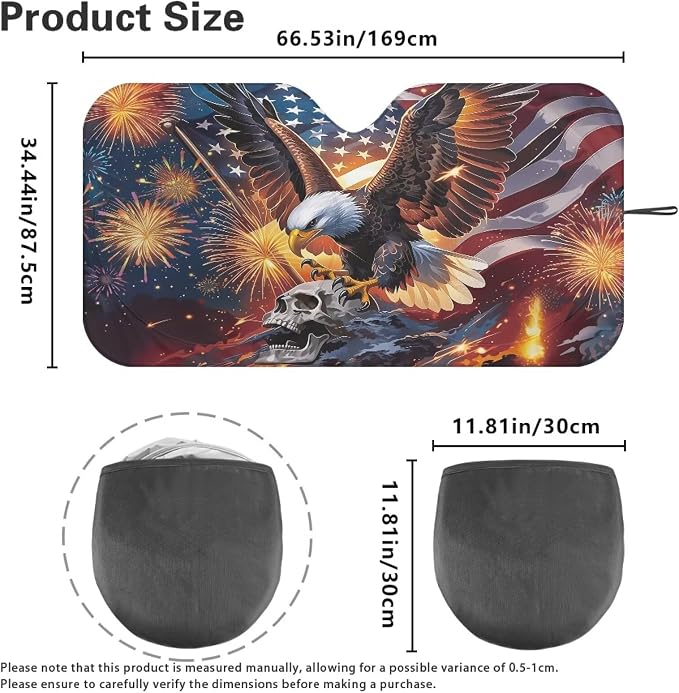 4th of July Windshield Sun Shade Foldable Universal US Flag Eagle Car Windshield Sunshade Reflective Sun Visor Blocks for UV and Heat Sun Visor Protector Accessories for Cars Truck SUV