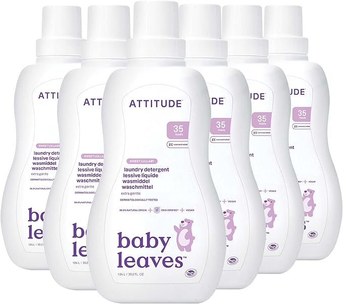 ATTITUDE Baby Laundry Detergent Liquid, EWG Verified, Safe for Baby Clothes, Infant, Newborn, Vegan, Naturally Derived Washing Soap, HE Compatible, (Pack of 6)