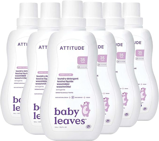 ATTITUDE Baby Laundry Detergent Liquid, EWG Verified, Safe for Baby Clothes, Infant, Newborn, Vegan, Naturally Derived Washing Soap, HE Compatible, (Pack of 6)
