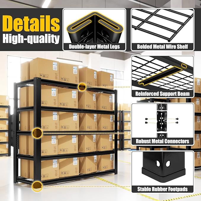 PrimeZone 40" W Heavy Duty Garage Shelving 2200 LBS 4 Tier Storage Shelves Adjustable Industrial Metal Wire Shelf Utility Rack for Garage,Basement,Pantry,Warehouse,Commercial,40" WX20 DX60 H 8Pack