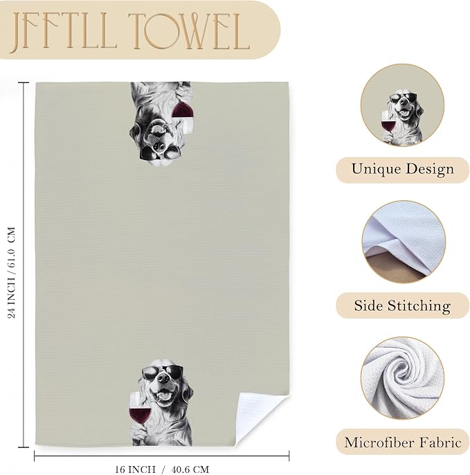 Golden Retriever Decor Kitchen Towels, Golden Retriever Gift Dish Tea Towel for Kitchen Decor, Bar Towels for Bartender, Wine Lover Gifts, 16x24 Inch (Yellow)