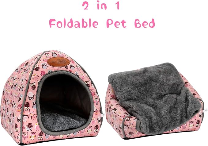 Guinea Pig Bed Hideout, Washable Hamster Cave for Small Animals | Removable Cushion for Cleaning, Warm Fleece Nest, Washable Bed, 10.23 x 10.23 x 11 in, Dwarf Rabbits Hedgehogs