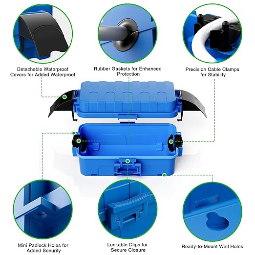 Flemoon IP55 Small Outdoor Electrical Box Waterproof (Inner 5.9 x 3.2 x 1.8inch), Extension Cord Cover with Detachable Awning Covers for Plug, Outlet, Holiday Lights, Blue