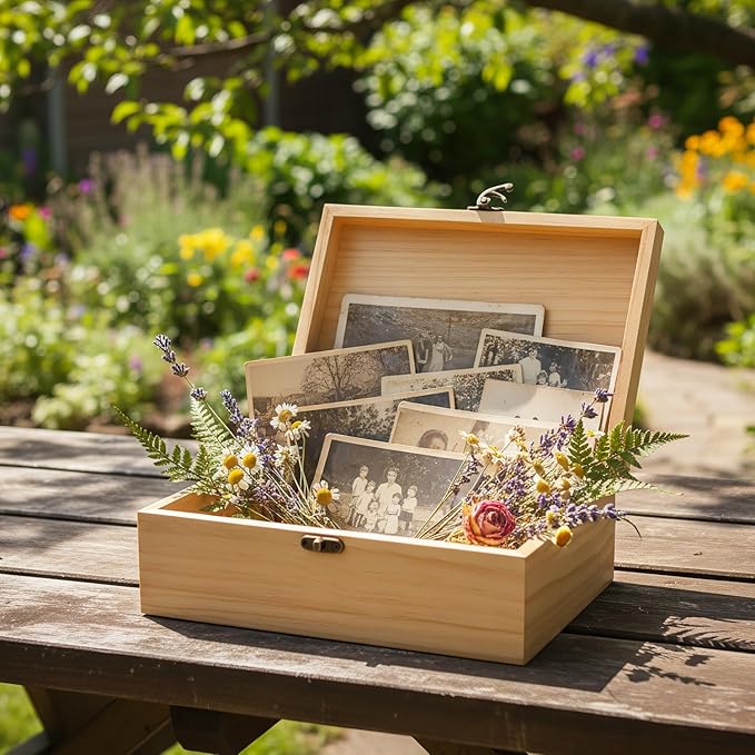 Personalized Wooden Box for Women, Pine Keepsake Garden Wood Box with Lids, Memory Storage Wooden Boxes for Mom Wife Gardener, Birthday Housewarming Christmas Gifts