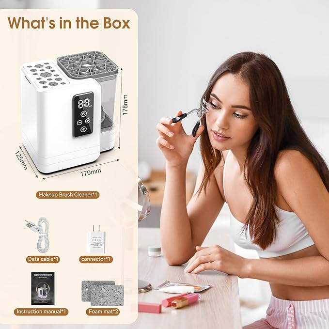 5-in-1 Electric Makeup Brush Cleaner & Dryer Machine- Portable Automatic USB Cosmetic Brushes Cleaner Tool with Deep-Clean Silicone Brush for All Size Brushes (Contour, Eyeshadow, Blush)