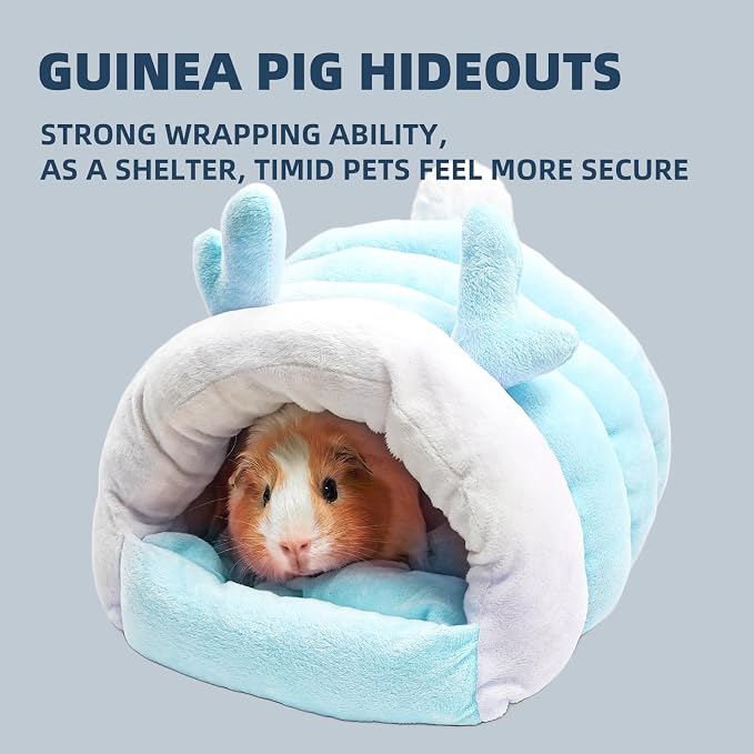 Guinea Pig Hideout, Warm Bed for Guinea Pig,Rabbits, Chinchillas, Guinea Pig Bed, Cozy Small Animal Winter Shelter (Blue, Large)