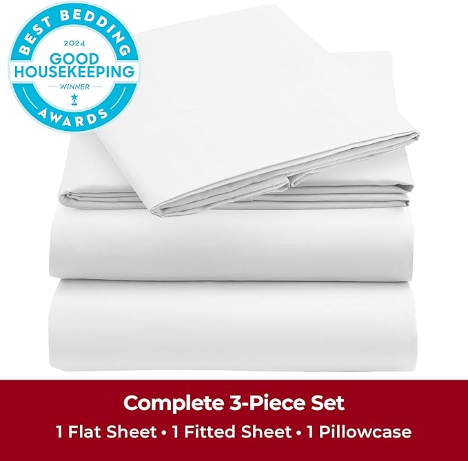 Mellanni Twin Sheets Set - 3 PC Iconic Collection Bedding - Hotel Luxury, Extra Soft, Cooling Bed Sheets - Wrinkle, Fade, Stain Resistant (Twin, Striped White)