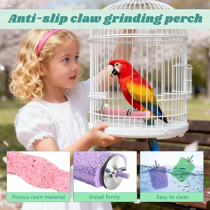 4 PCS Bird Beak Grinding Stone Perch Platform for Parrots | Grinding Stone Perch Set Helps Support Natural Beak And Claw Wear For Budgies, Parakeets, Cockatiels, And Conures.