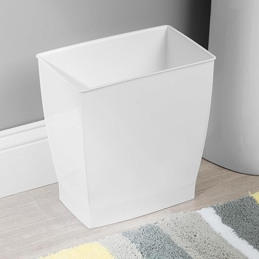 iDesign Small Plastic Bathroom Trash Can, Slim Rectangle Garbage Bin for Bedroom, Office, Dorm, 2-Pack, White