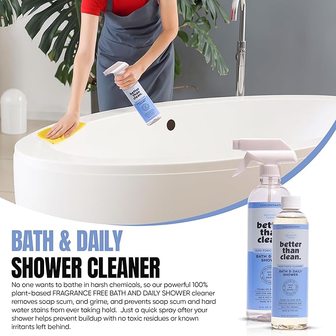 Family Bundle Pack - Plant-Based, Fragrance Free Cleaning Products - With Dish Soap, Granite & Marble, Bath and Shower, and All Purpose Cleaner - Includes 4 8oz Concentrates