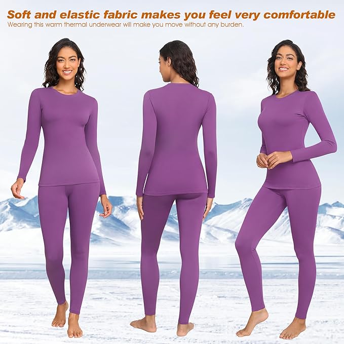 Thermal Underwear Women Long Johns Set Fleece Lined Warm Base Layer Long Sleeve for Weather Top Bottom Pajama