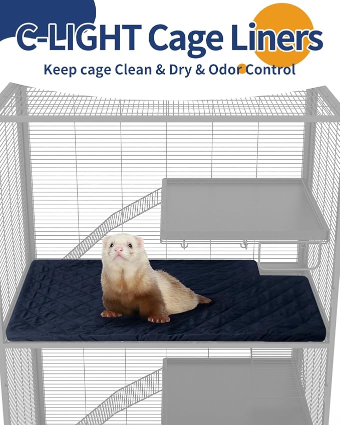 C-LIGHT Ferret Cage Liner, for Ferret Nation & Critter Nation Cage, 4-Layer Absorbent Pad with Ultrasonic Welding, Chinchilla Cage Accessories kit, Anti-Leak, Odor Control (TOP PAN Liner)