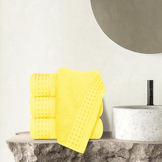 GLAMBURG Ultra Soft Cotton 6 -Piece Hand Towel Set 16x24 Inch, Ideal for use in Bathroom, Kitchen, Gym, Spa & General Cleaning, Compact & Lightweight Multi Purpose Hand Towels - Lime Yellow