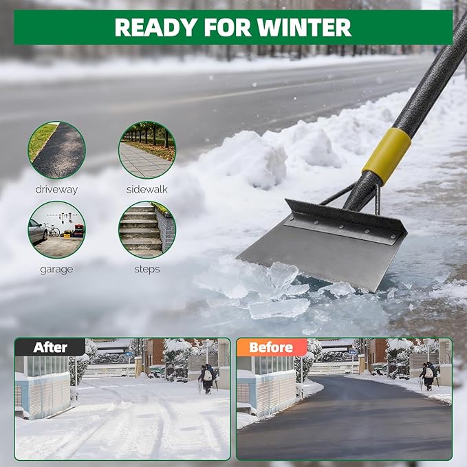 Floor Scraper Long Handle - Ice Removal Tool, Multifunctional Garden Cleaning Flat Shovel, 60" Weed Scraper Heavy Duty Sharp Blade for Lawn Edging,Sidewalk Weeding,Driveway Steps Snow Shovel
