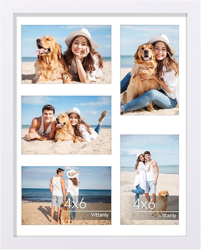 Vittanly 11x14 Collage Picture Frame, Displays 5Pcs 4x6 Pictures with Mat or 1Pcs 11x14 without Mat for Wall Mounting, Picture Frames Collage Wall Decor in White, 1 Pack