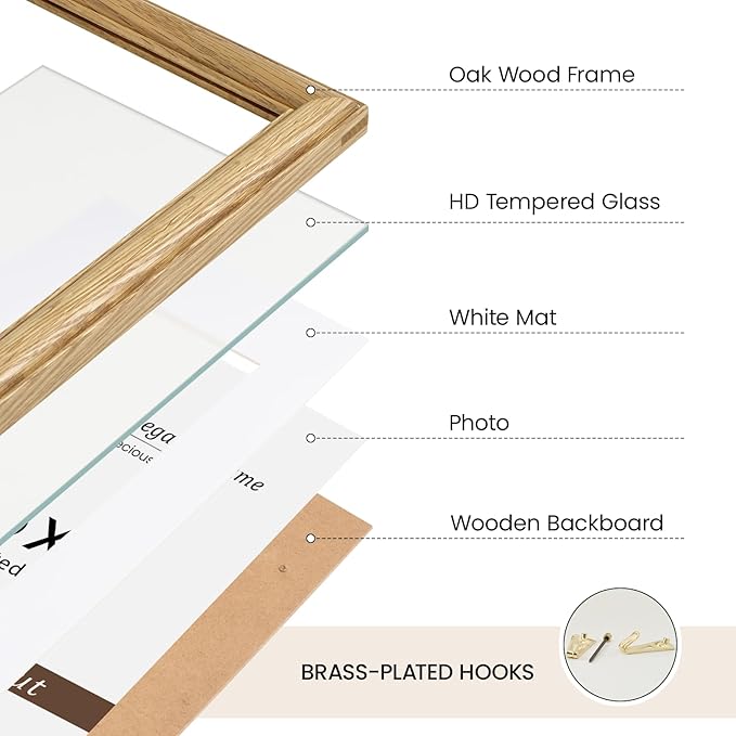 Natural Oak 8x8 Picture Frames Mat to 4x4 Picture Display,Original Wood Handcrafted Photo Frame,Wooden Frame 8x8 with Tempered Glass Graduation Family Wedding Pictures Tabletop & Wall Decor