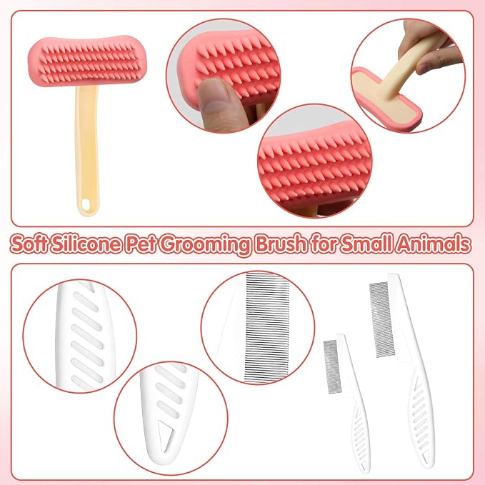 3Pcs Rabbit Brush Bunny Grooming & Flea Comb, Practical Animal Brush for Groomings, Soft Silicone Small Animal Massage Comb, Bunny Grooming Kit Suitable for Cats Puppies & Other Pets
