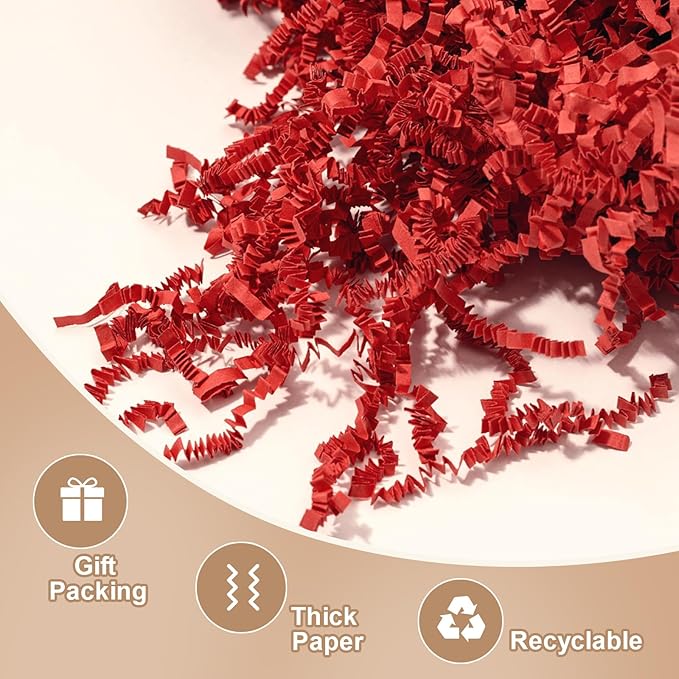 Wowxyz 2 LB Crinkle Cut Paper Shred Red Crinkle Shredded Paper - Gift Box Baskets Bag Filler - Confetti Stuffing for Birthday, Holiday Gift Packaging Wrapping