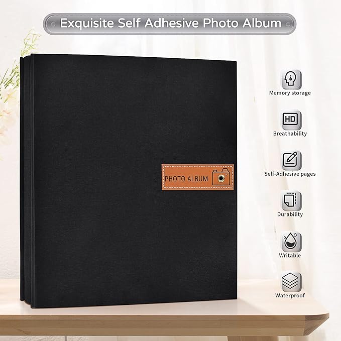 Popotop Large Photo Album Self Adhesive 4x6 5x7 8x10 Scrapbook Album DIY Picture Book,Gifts for Mom,Family Baby and Wedding,with Metal Pen and Plastic Board