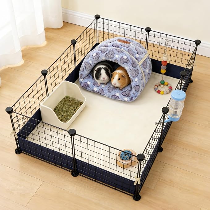YUEPET Guinea Pig Bed, Warm Fleece Cuddle Cave, Purple Heart | Guinea Pig Cuddle Cave Cozy House, Portable Guinea Pig Hideout, Washable Cushion Pad, Folds Flat for Storage