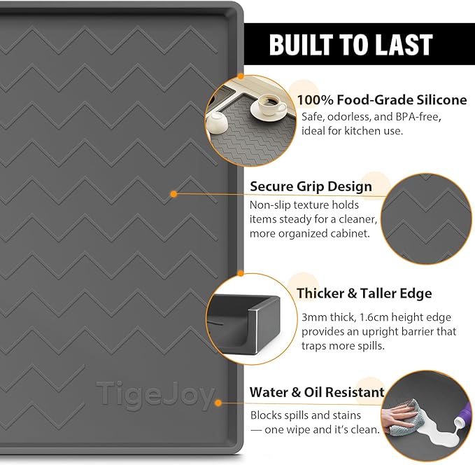 TigeJoy Under Sink Mats for Kitchen Waterproof, Leak-Proof Silicone Mat Sink Protector and Cabinet Liner, Kitchen Essentials Organizer and Storage 22" x 19" White