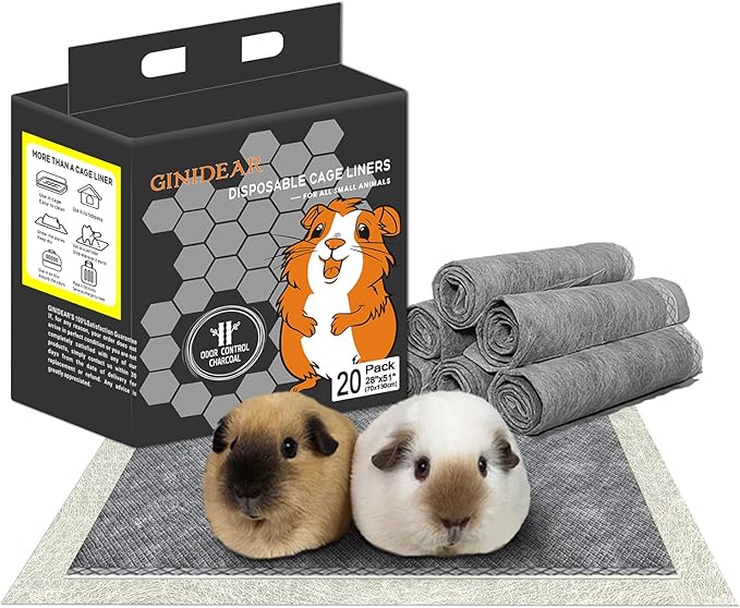Disposable Guinea Pig Bedding, Cage Liners, Absorbent & Waterproof | Charcoal Odor Control Material, Ideal Pee Pads for Guinea Pigs, Rabbits, Hamsters, Small Pets, 24"x47"(for Midwest), 20 Count